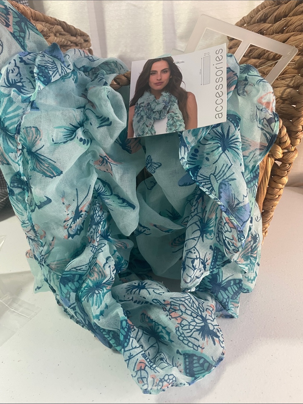 Accessorize Aqua Floral & Butterfly Scarf